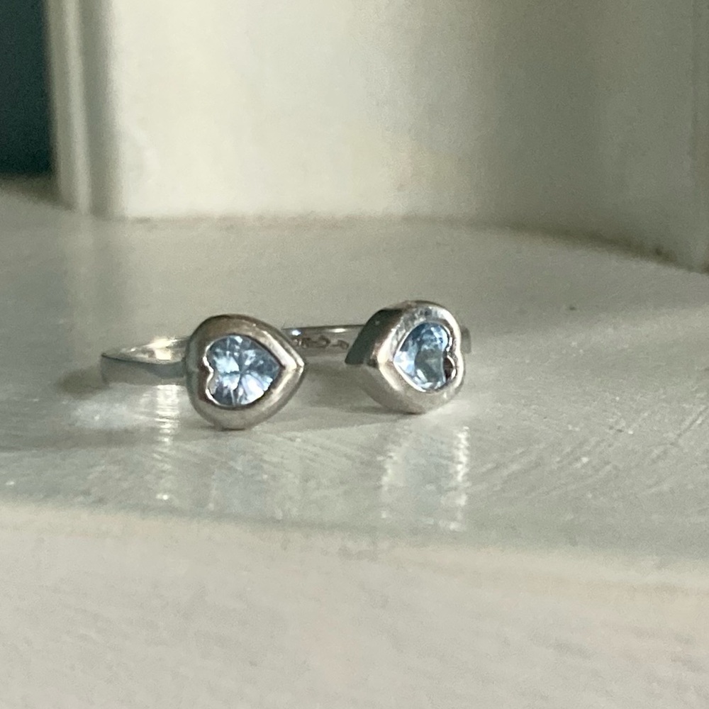 10K White Gold Toi et Moi Double Heart-Shaped Bezel Pale Blue Aquamarine Ring